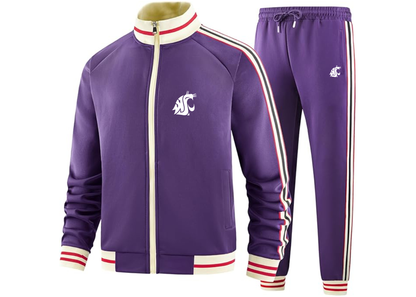 Men's Washington State Cougars Tracksuit with Bold Striped Accents and Zippered Front Athletic Wear