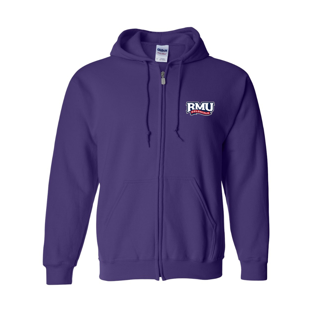 Men's Robert Morris Colonials Logo Gildan  Heavy Blend Full Zip Hooded Sweatshirt