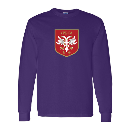 Men's Serbia National Football Soccer Team Logo Gildan Heavy Cotton Long Sleeve T-Shirt