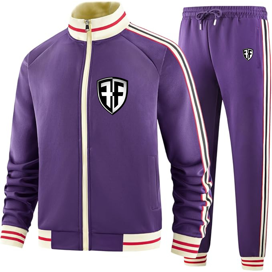 Men's  Foffa Bike  Two Piece Designer Tracksuit with Bold Striped Accents and Zippered Front Elevated Athletic Wear