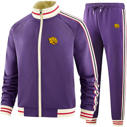 Men's  Arkansas PB Golden Lions Two Piece Designer Tracksuit with Bold Striped Accents and Zippered Front Elevated Athletic Wear