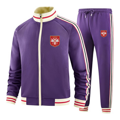 Men's Serbia National Football Soccer Team Logo  Tracksuit with Bold Striped Accents and Zippered Front Athletic Wear
