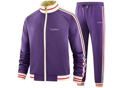 Men's La Tamise Logo  Tracksuit with Bold Striped Accents and Zippered Front Athletic Wear