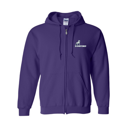 Men's Samford Bulldogs Logo Gildan  Heavy Blend Full Zip Hooded Sweatshirt