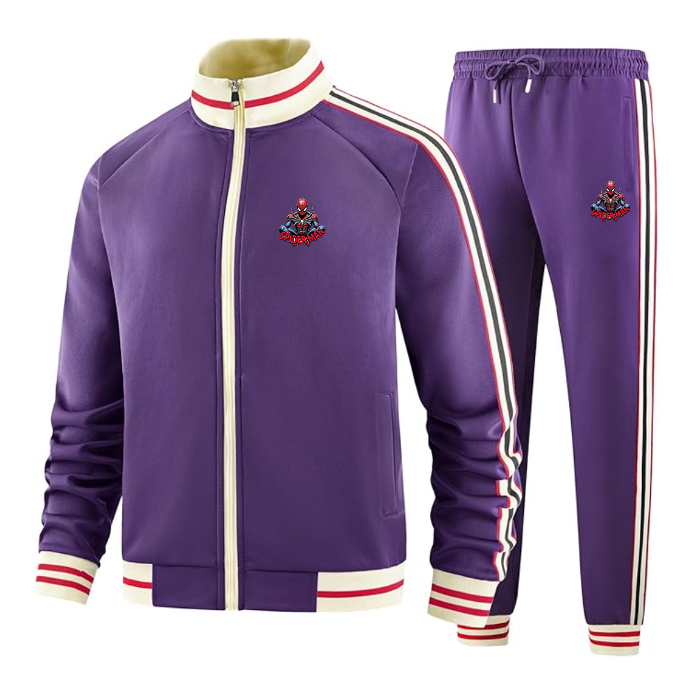 Men's Spider-Man 2025  Tracksuit with Bold Striped Accents and Zippered Front Athletic Wear