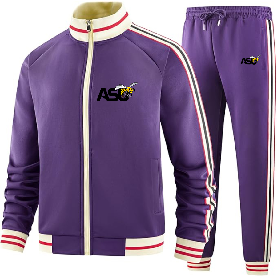 Men's Alabama State Hornets Two Piece Designer Tracksuit with Bold Striped Accents and Zippered Front Elevated Athletic Wear