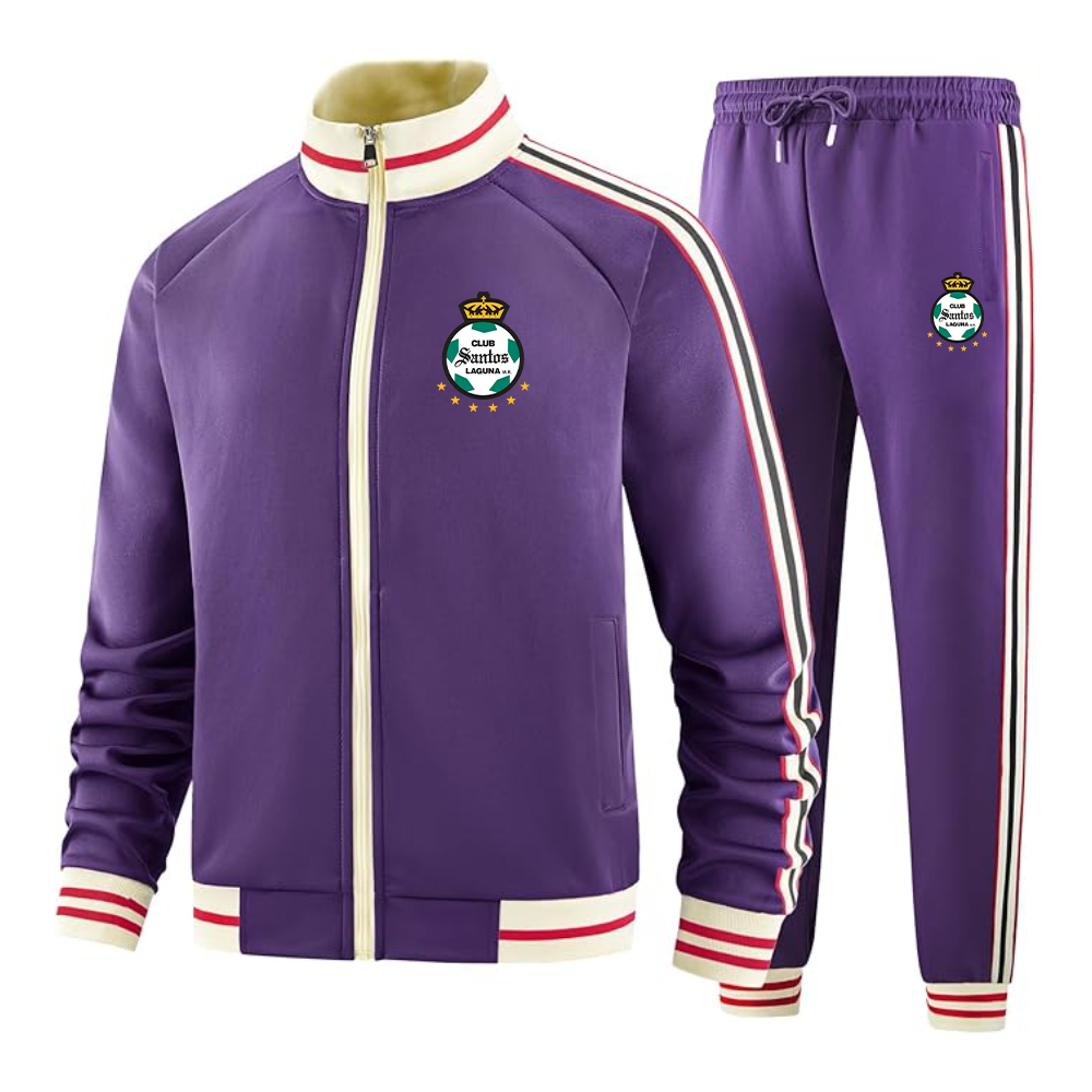 Men's Santos Laguna Soccer  Tracksuit with Bold Striped Accents and Zippered Front Athletic Wear