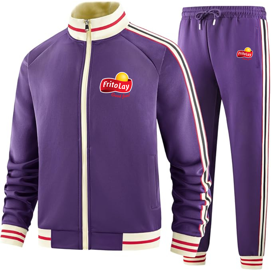 Men's Frito Lay Two Piece Designer Tracksuit with Bold Striped Accents and Zippered Front Elevated Athletic Wear