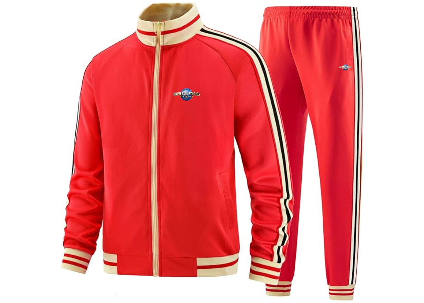 Men's Universal Studios Florida Tracksuit with Bold Striped Accents and Zippered Front Athletic Wear