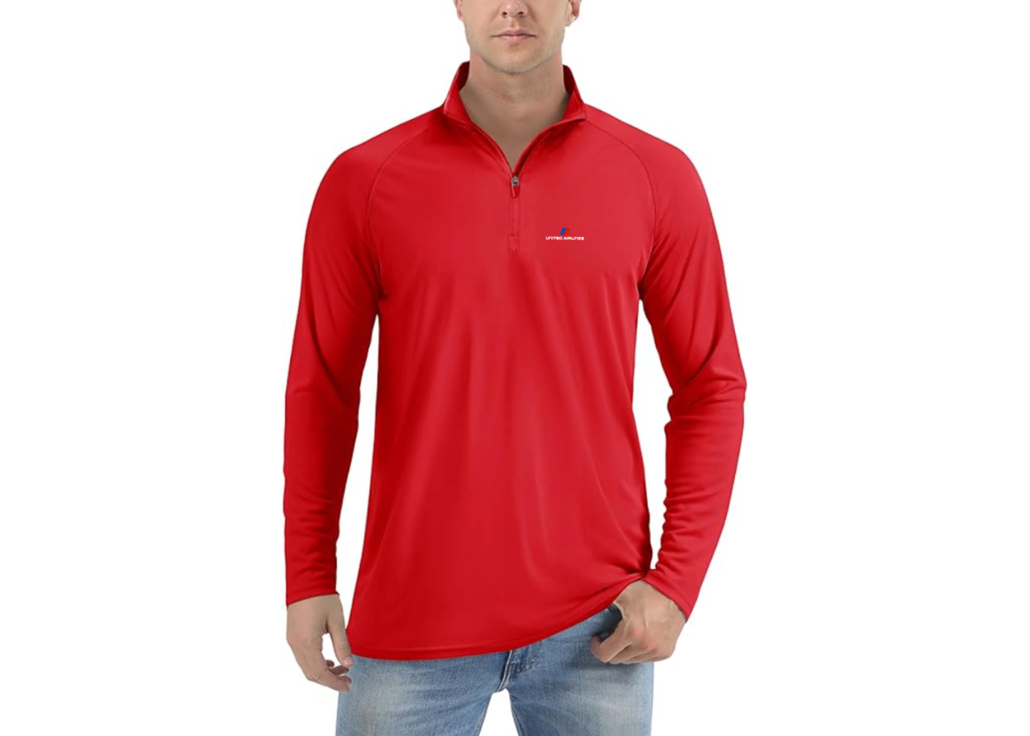 Men’s United Airlines Logo Lightweight Quarter-Zip Athletic Shirt Long Sleeve Performance Wear