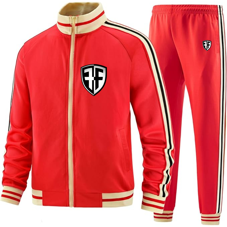 Men's  Foffa Bike  Two Piece Designer Tracksuit with Bold Striped Accents and Zippered Front Elevated Athletic Wear