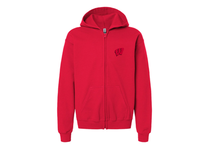 Gildan Heavy Blend Youth Wisconsin Badgers Full Zip Hooded Sweatshirt