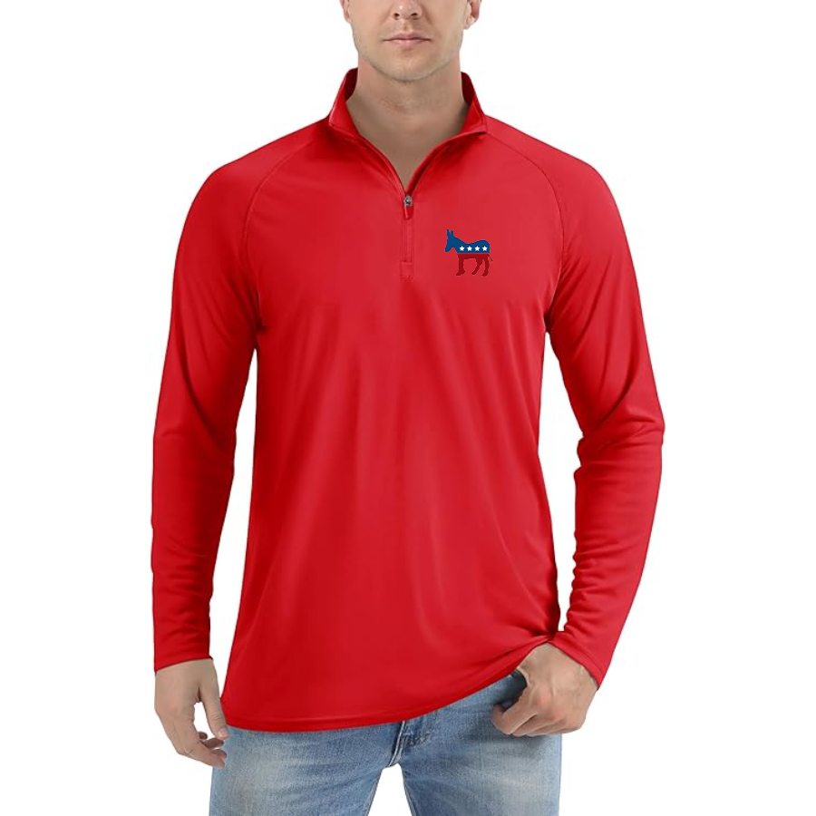 Men's Democrat Election Symbol Lightweight Quarter-Zip Athletic Shirt Long Sleeve Performance Wear