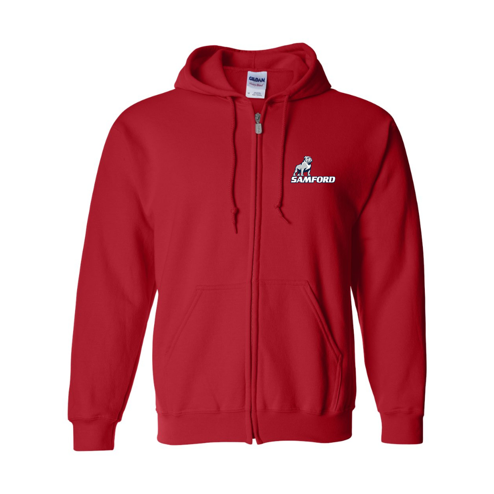 Men's Samford Bulldogs Logo Gildan  Heavy Blend Full Zip Hooded Sweatshirt