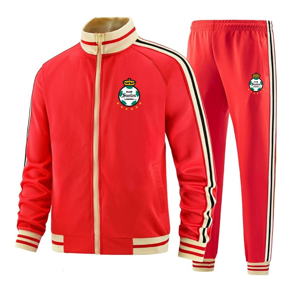 Men's Santos Laguna Soccer  Tracksuit with Bold Striped Accents and Zippered Front Athletic Wear