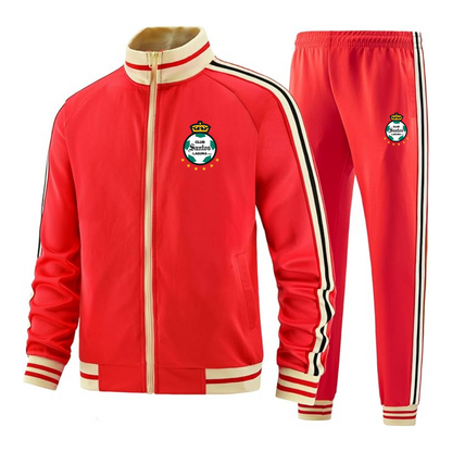 Men's Santos Laguna Soccer  Tracksuit with Bold Striped Accents and Zippered Front Athletic Wear