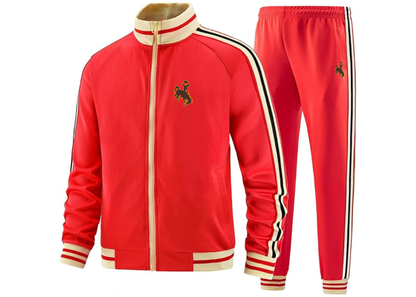 Men's Wyoming Cowboys Tracksuit with Bold Striped Accents and Zippered Front Athletic Wear