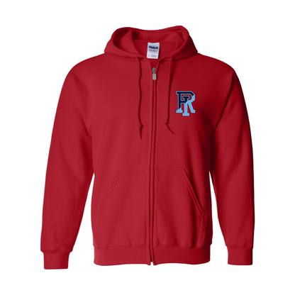 Men's Rhode Island Rams Logo Gildan  Heavy Blend Full Zip Hooded Sweatshirt