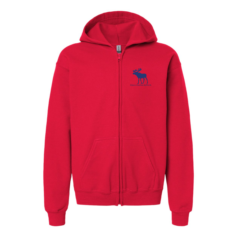 Gildan Heavy Blend Youth Abercrombie & Fitch Moose Logo Full Zip Hooded Sweatshirt