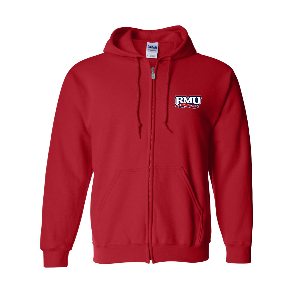 Men's Robert Morris Colonials Logo Gildan  Heavy Blend Full Zip Hooded Sweatshirt