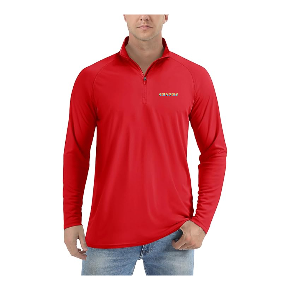 Men's Kansas Logo Lightweight Quarter-Zip Athletic Shirt Long Sleeve Performance Wear