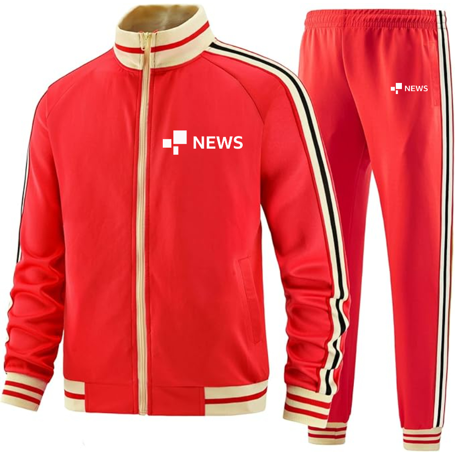 Men's BBC News Two Piece Designer Tracksuit with Bold Striped Accents and Zippered Front Elevated Athletic