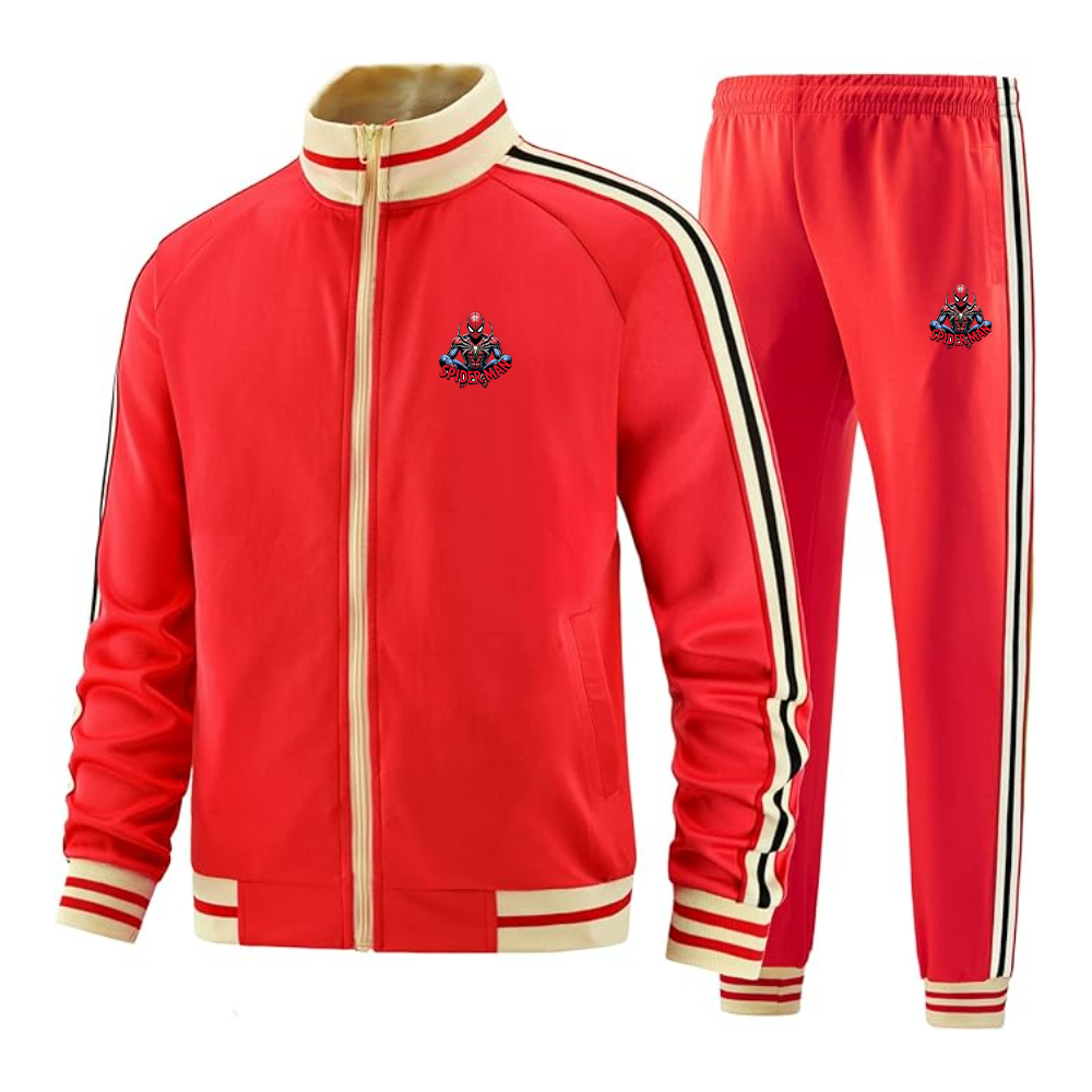 Men's Spider-Man 2025  Tracksuit with Bold Striped Accents and Zippered Front Athletic Wear