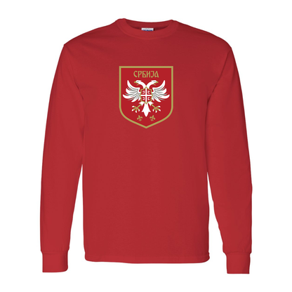Men's Serbia National Football Soccer Team Logo Gildan Heavy Cotton Long Sleeve T-Shirt