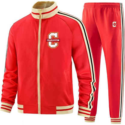Men's Charleston Cougars Two Piece Designer Tracksuit with Bold Striped Accents and Zippered Front Elevated Athletic