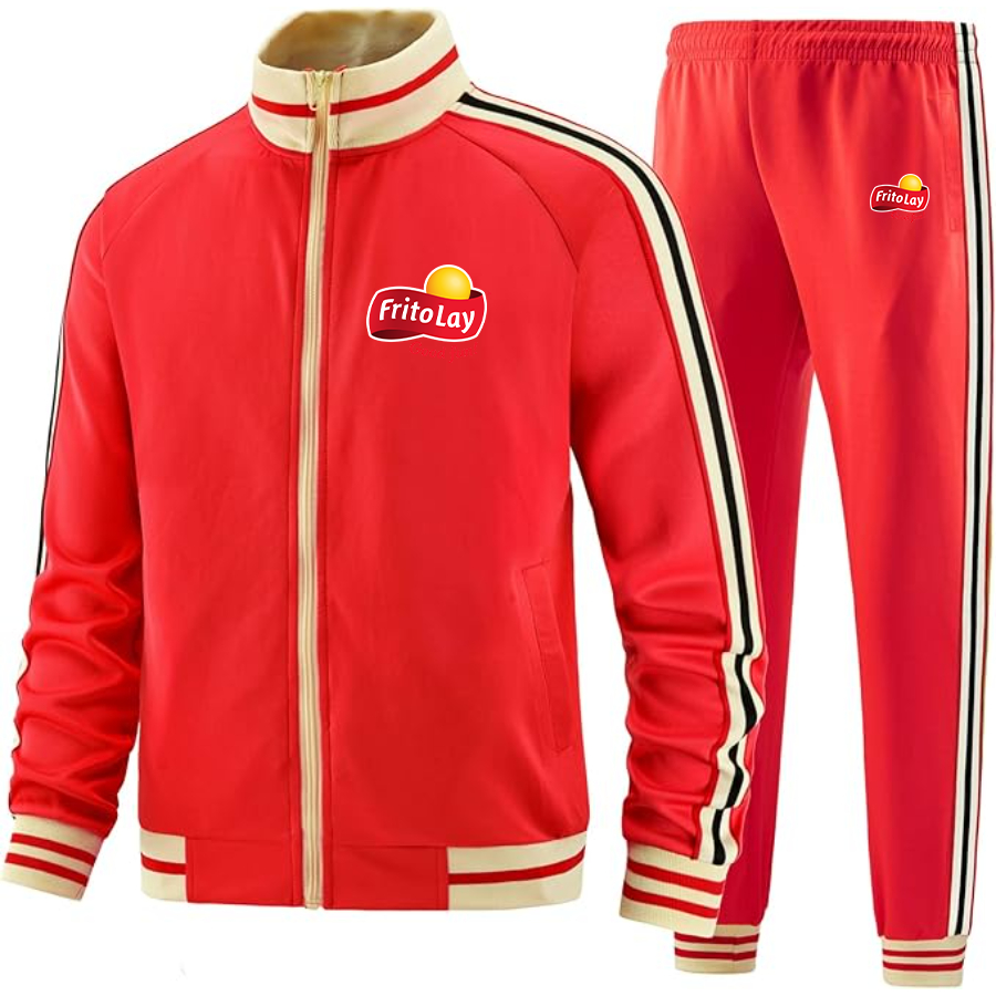 Men's Frito Lay Two Piece Designer Tracksuit with Bold Striped Accents and Zippered Front Elevated Athletic Wear