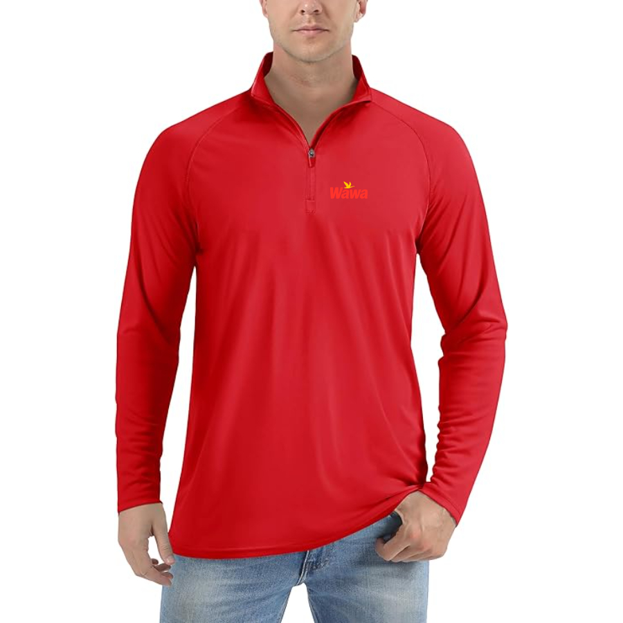 Men's Wawa Gas Station Logo Lightweight Quarter-Zip Athletic Shirt Long Sleeve Performance Wear