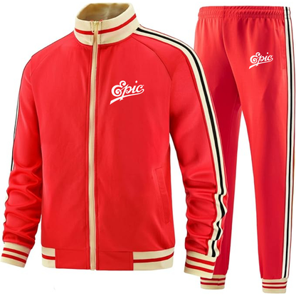 Men's Epic Records Two Piece Designer Tracksuit with Bold Striped Accents and Zippered Front Elevated Athletic