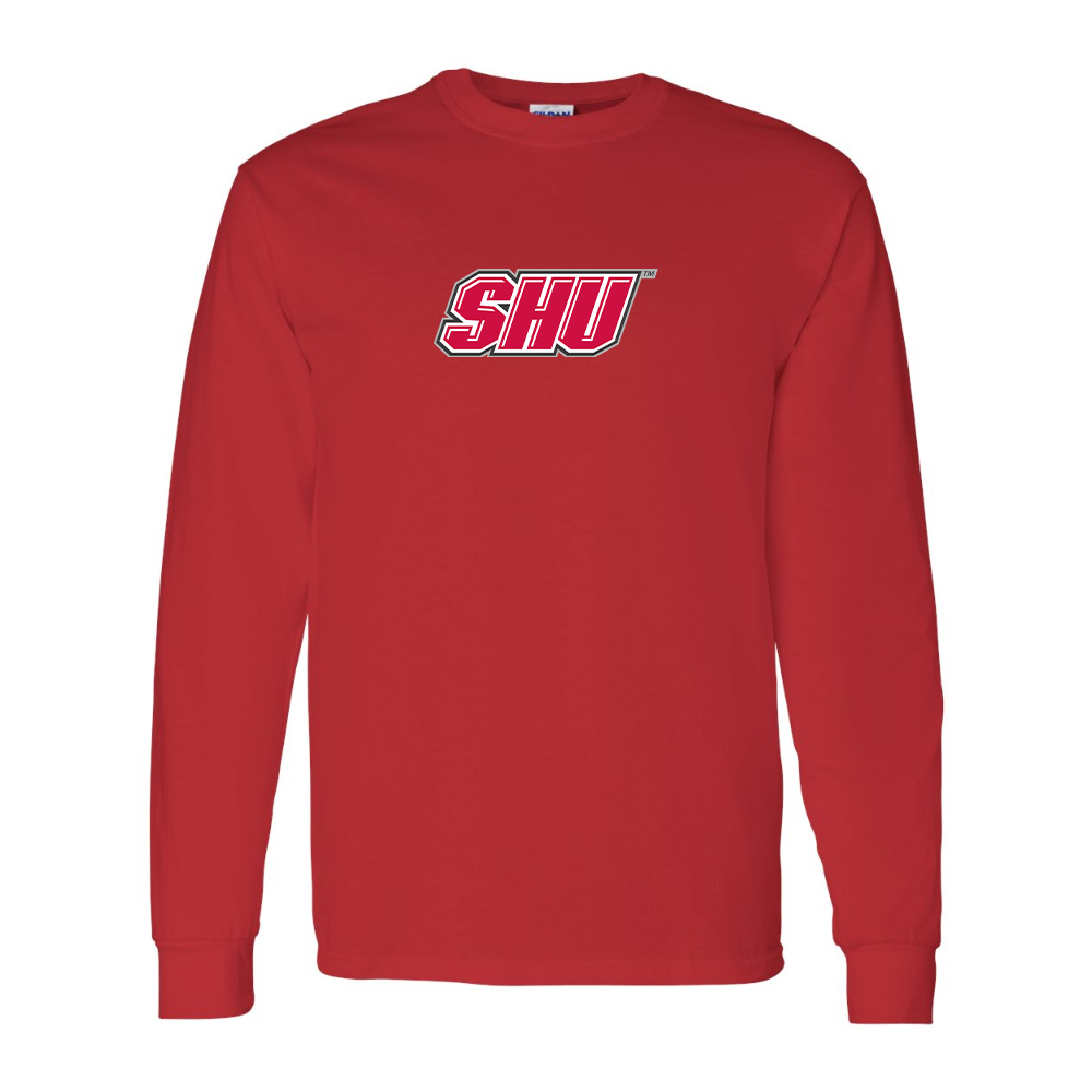 Men's Sacred Heart Pioneers Logo Gildan Heavy Cotton Long Sleeve T-Shirt