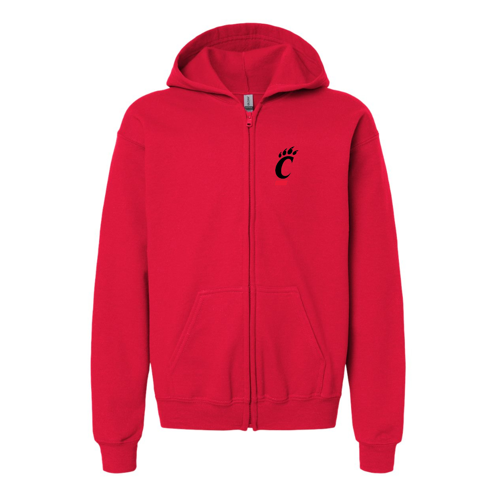 Youth Cincinnati Bearcats Gildan Heavy Blend Full Zip Hooded Sweatshirt