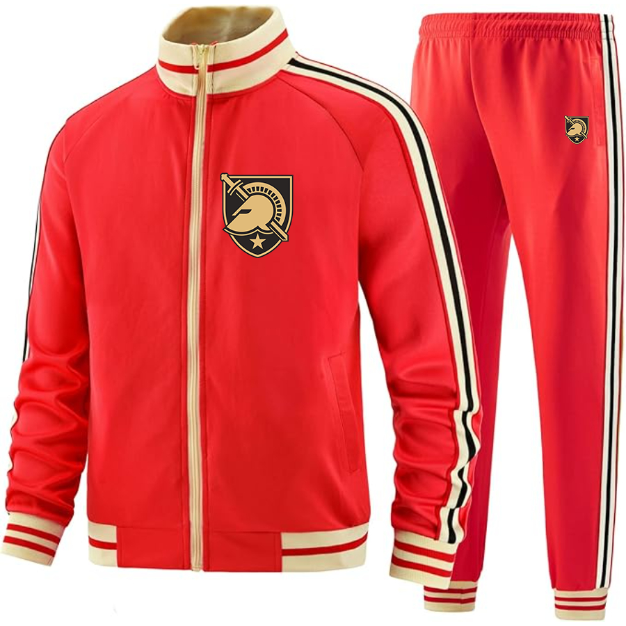 Men's   Army Black Knights  Two Piece Designer Tracksuit with Bold Striped Accents and Zippered Front Elevated Athletic