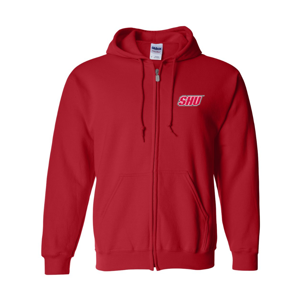 Men's Sacred Heart Pioneers Logo Gildan  Heavy Blend Full Zip Hooded Sweatshirt