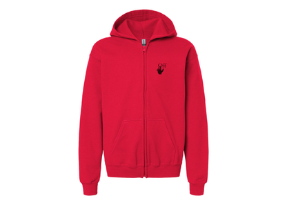 Gildan Heavy Blend Youth Off-White Hand Full Zip Hooded Sweatshirt