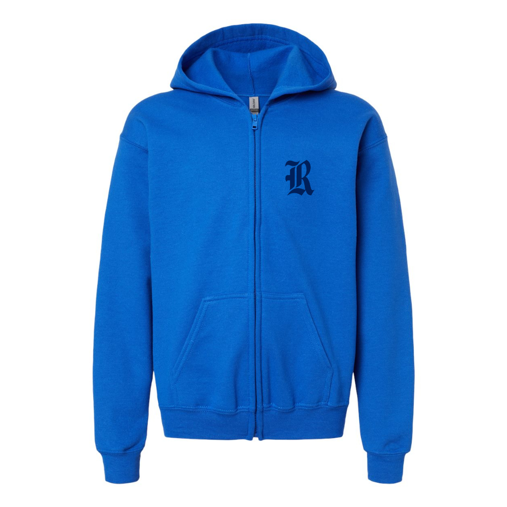 Gildan Heavy Blend Youth Rice Owls Logo Full Zip Hooded Sweatshirt