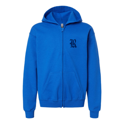 Gildan Heavy Blend Youth Rice Owls Logo Full Zip Hooded Sweatshirt