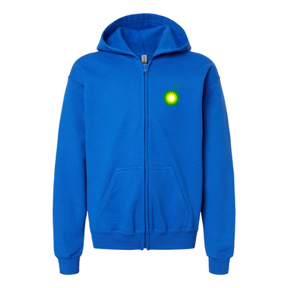 Gildan Heavy Blend Youth BP Oil Logo Full Zip Hooded Sweatshirt