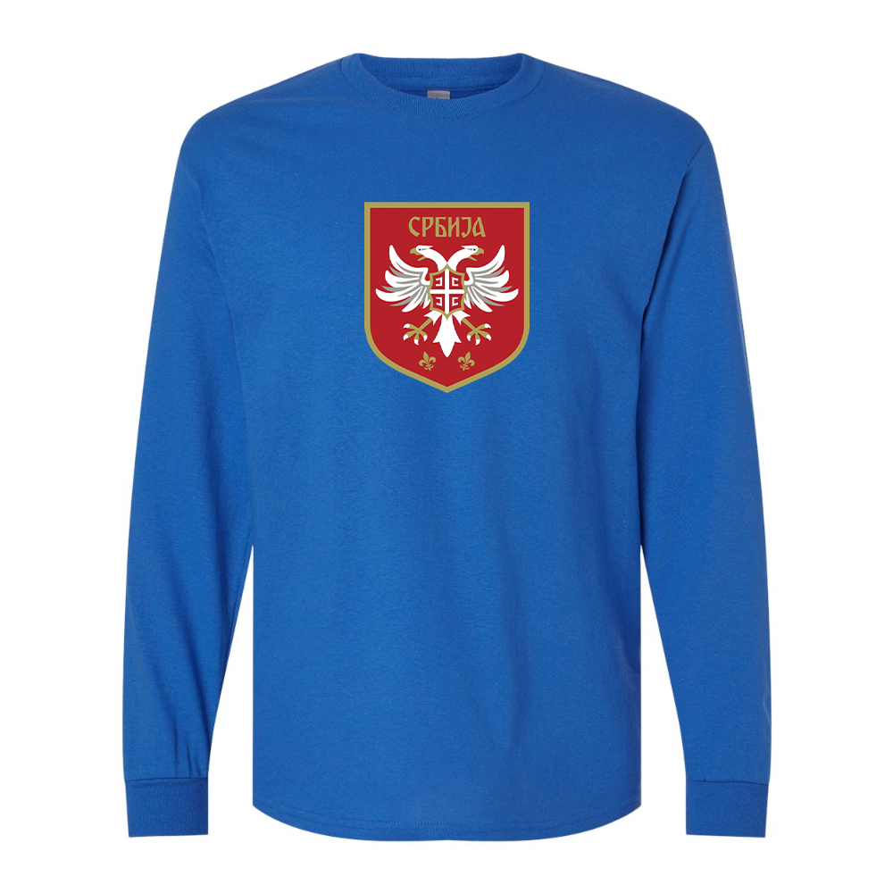 Men's Serbia National Football Soccer Team Logo Gildan Heavy Cotton Long Sleeve T-Shirt