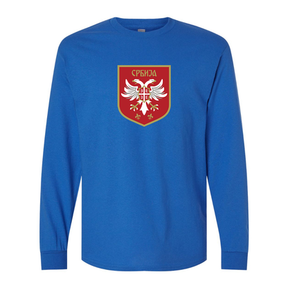 Men's Serbia National Football Soccer Team Logo Gildan Heavy Cotton Long Sleeve T-Shirt