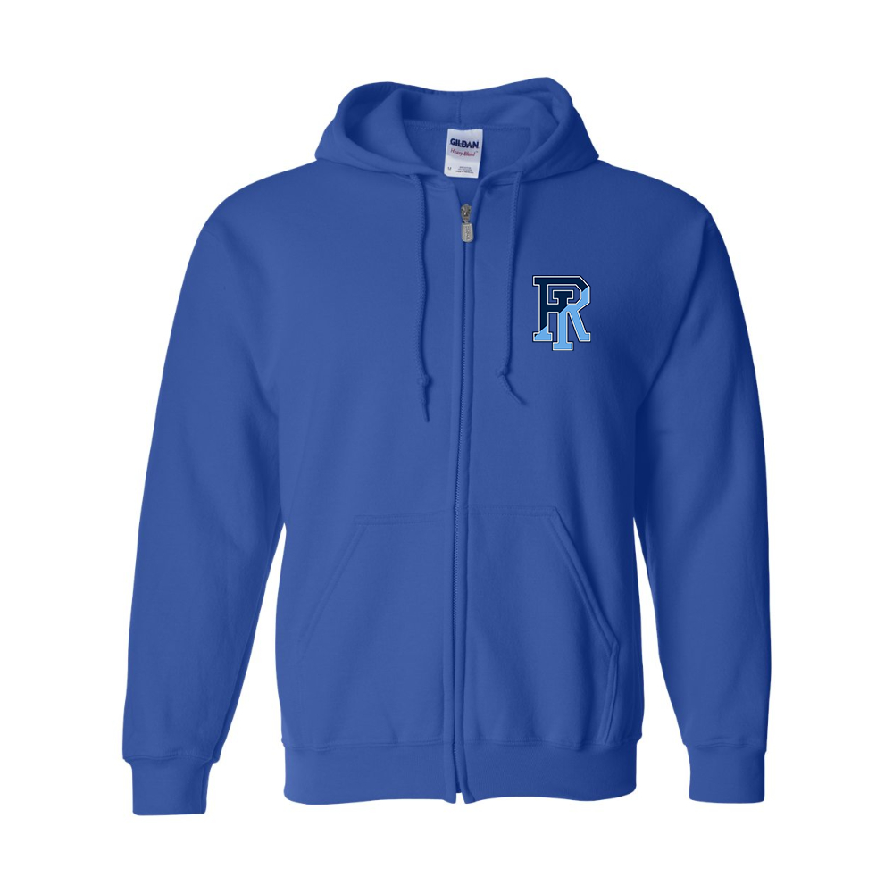 Men's Rhode Island Rams Logo Gildan  Heavy Blend Full Zip Hooded Sweatshirt