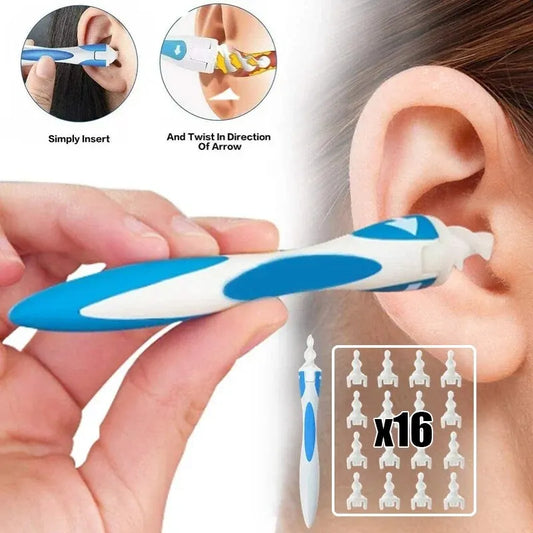 Ear Wax Removal Kit with 16 Replaceable Soft Spiral Tips and Easy-to-Use Handle for Safe and Effective Ear Cleaning