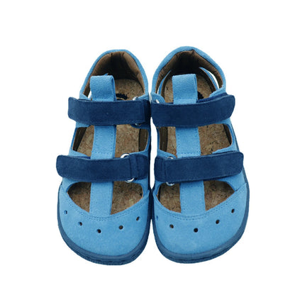 Stylish Kids' Suede Sandals with Triple Velcro Straps, Breathable Design, and Cushioned Cork Footbed for All-Day Comfort and Support