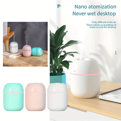 Compact Water Drop Humidifier with Silent Operation, Colorful Night Lights, and USB-Powered Design for Desktop Use