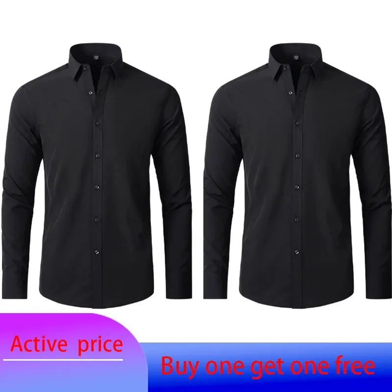 Men's Long Sleeve Stretchable Dress Shirt with Button-Down Front and Slim Fit Design for Formal and Casual Occasions