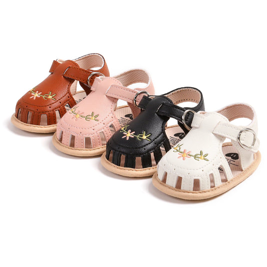 Adorable Baby Sandals with Floral Embroidery and Adjustable Strap for Summer