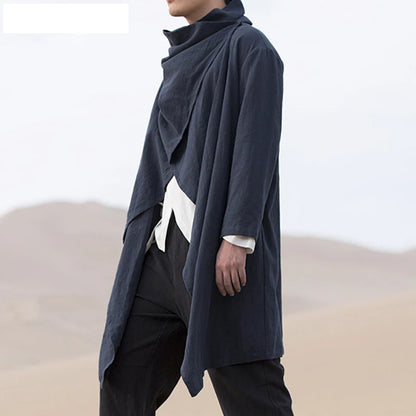 Men's Asymmetrical Open-Front Cardigan with Draped Collar and Lightweight Fabric for a Modern, Minimalist Look