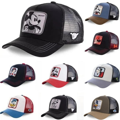 Mesh Trucker Cap Featuring Iconic Cartoon Character Patches for Stylish and Playful Casual Wear